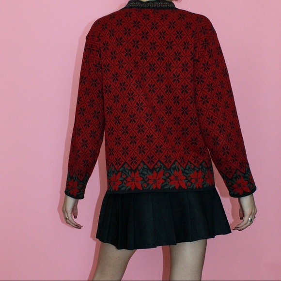 VTG 90s Red/Black Nordic Style Holiday Button-Up Cardigan Sweater Size Small - Picture 5 of 10